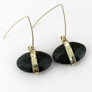 2 /$10- GOLDTONE PYRITE OVAL GEM THREADER EARRINGS